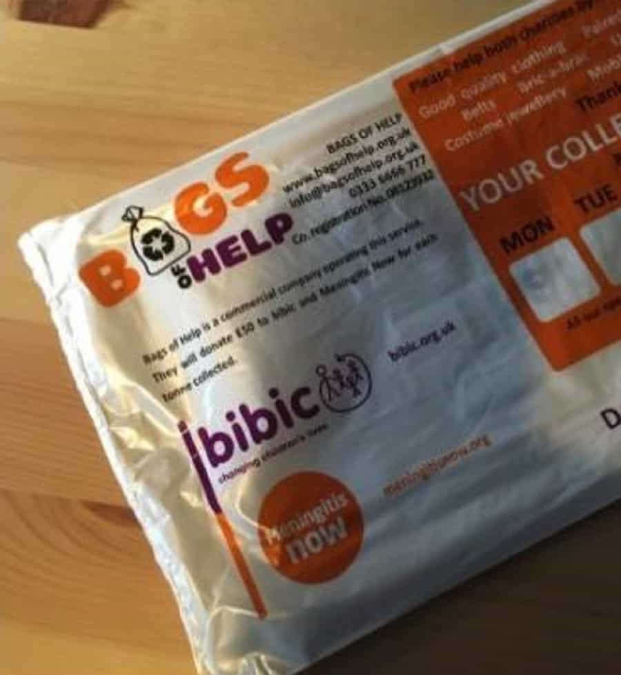 Meningitis Now and bibic are warning the public over fake charity collection bags featuring their logos